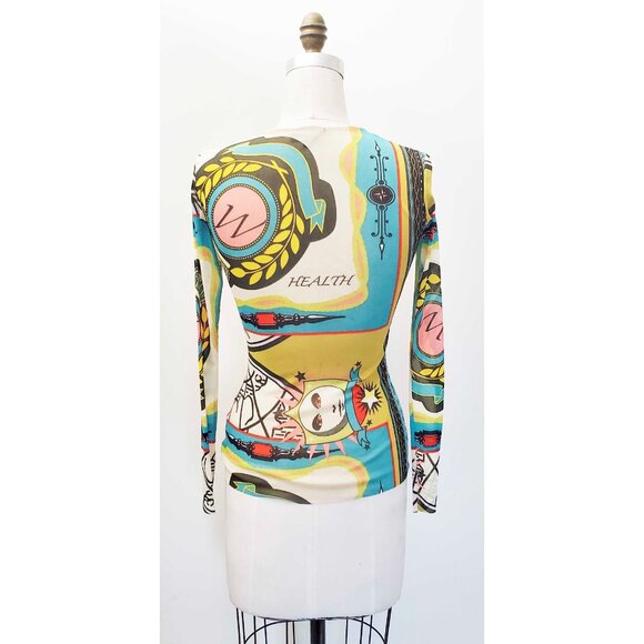 Petit Pois Viviana G Womens Printed Nylon Mesh Happiness Journey Long Sleeve Top - Picture 7 of 10